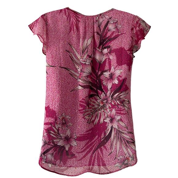 White House Black Market Flutter Sleeve Surplice Sunset Floral Top 00 New - Picture 6 of 10